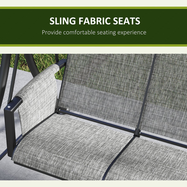 Swing chair for 3 people with adjustable canopy, heather grey
