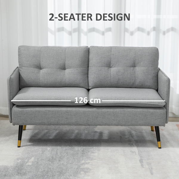 Modern 2 seater sofa with button tufting, gray