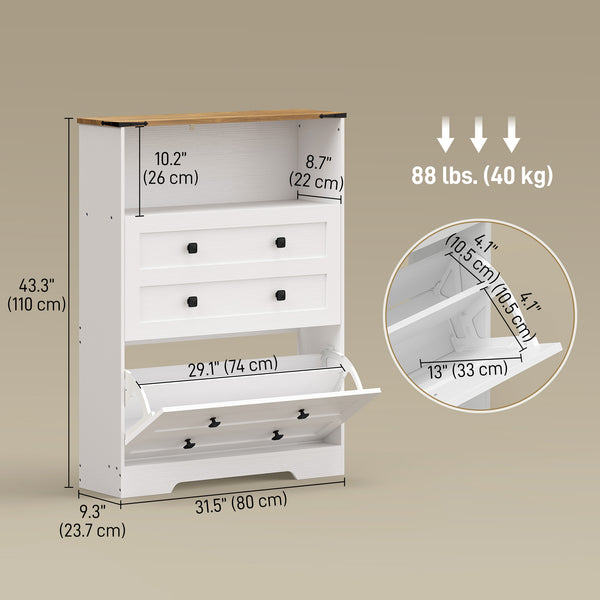 Shoe cabinet with 2 tilt-out shoe drawers, white