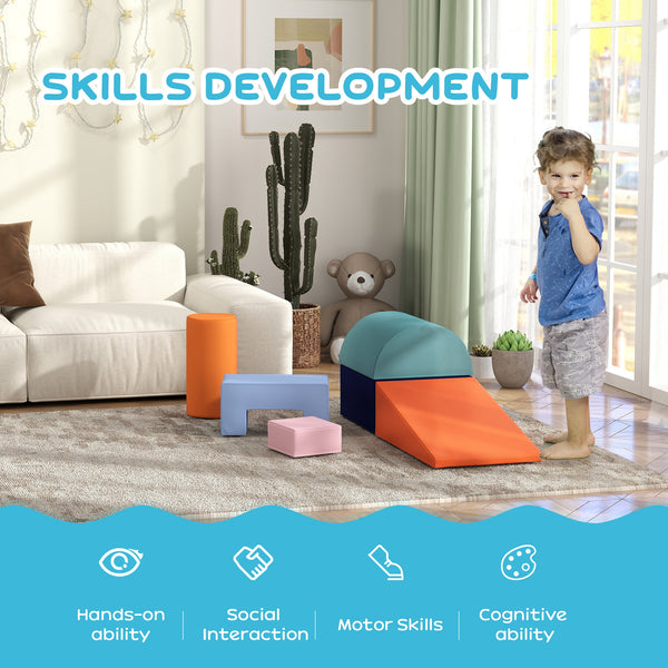 6-piece soft play area for children, orange and blue 