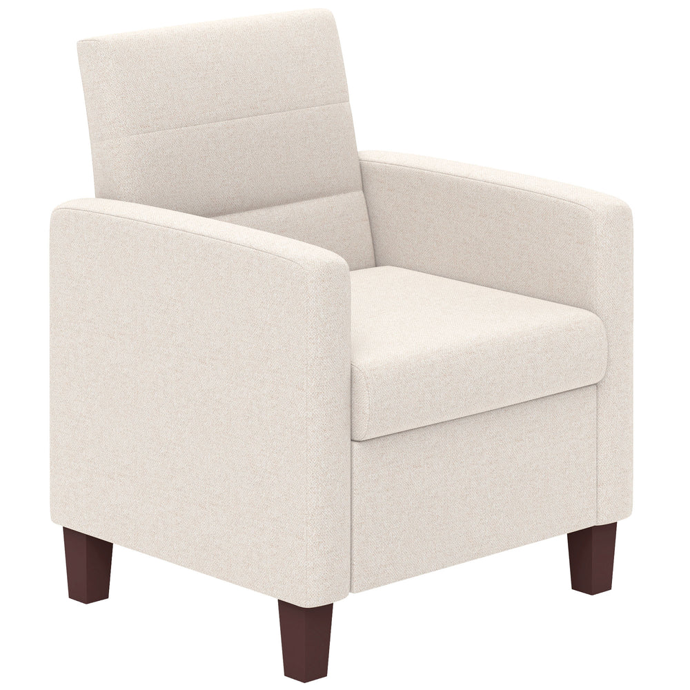 Fabric armchair with seat cushion and non-slip glides, cream white