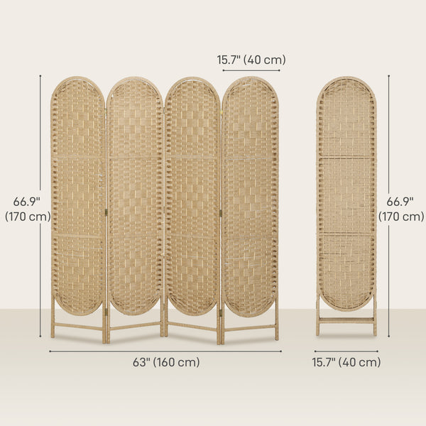 Bohemian 4-panel screen with arched top, made of natural wood