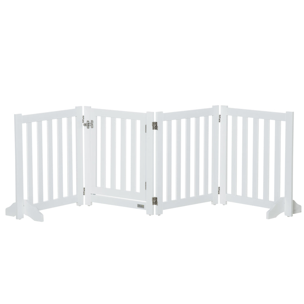 White foldable pet gate with door, 4 panels