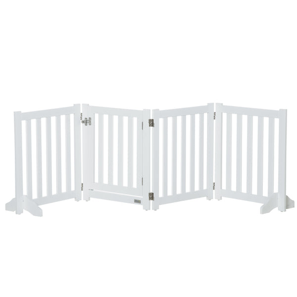 White foldable pet gate with door, 4 panels