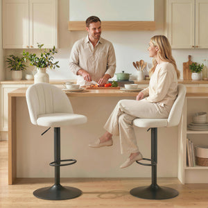 Set of 2 Swivel Bar Stools with Footrest, Cream White