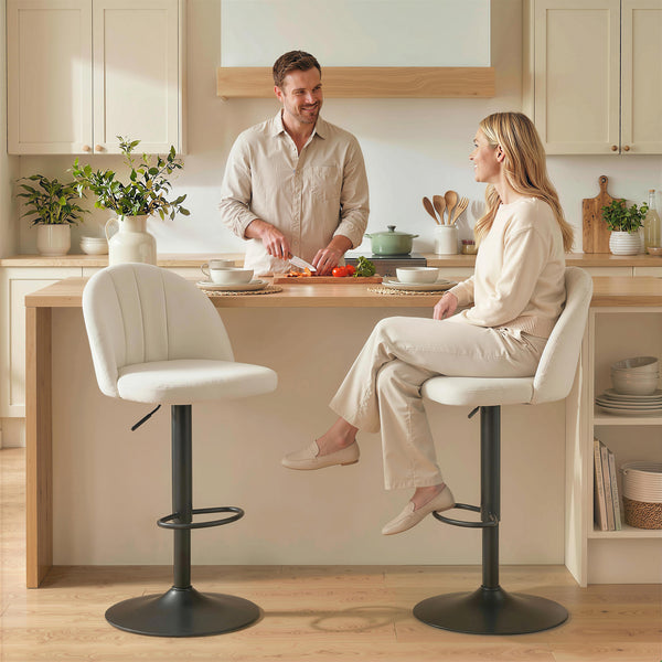 Set of 2 Swivel Bar Stools with Footrest, Cream White