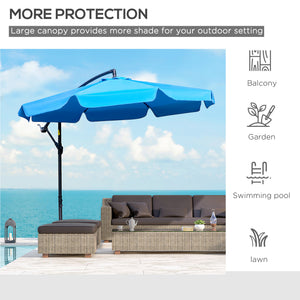 8.7-foot cantilever parasol with cross base, blue