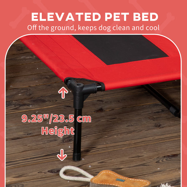 Raised dog bed with tent, red