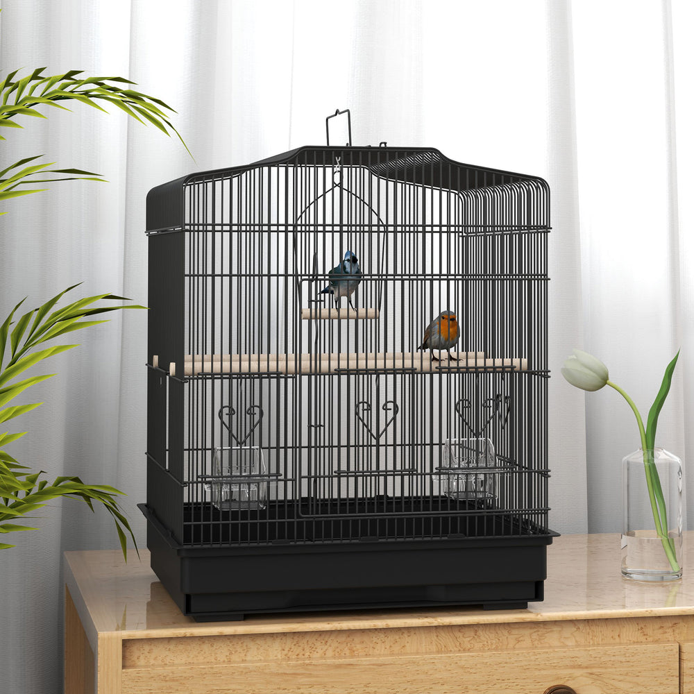58cm Bird Cage, Finches, Canaries, Parrots with Doors and Perches, 2 Feeders, Pet Supplies, Black 
