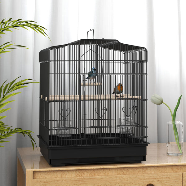 58cm Bird Cage, Finches, Canaries, Parrots with Doors and Perches, 2 Feeders, Pet Supplies, Black 