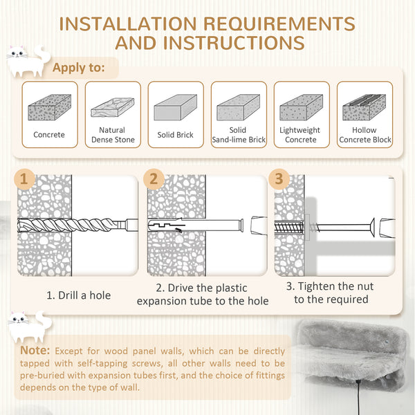 Wall-mounted cat shelves with scratching post, ladder and basket
