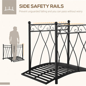Classic garden bridge with safety railings, black