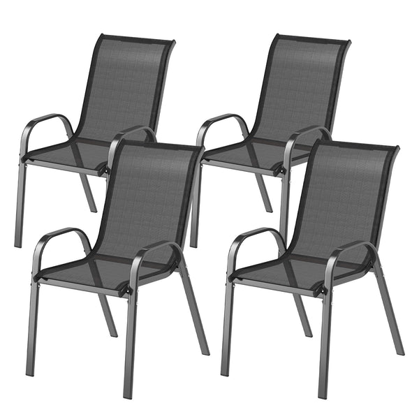 Set of 4 Outdoor Dining Chairs, Stackable Lawn Chairs with High Back, Breathable Mesh Seat for Garden Porch, Black