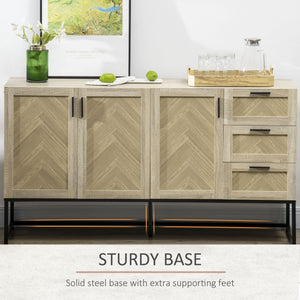 Sideboard, coffee bar cabinet with drawers and adjustable shelves, oak color
