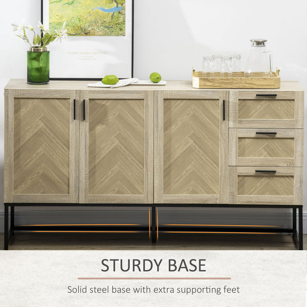 Sideboard, coffee bar cabinet with drawers and adjustable shelves, oak color