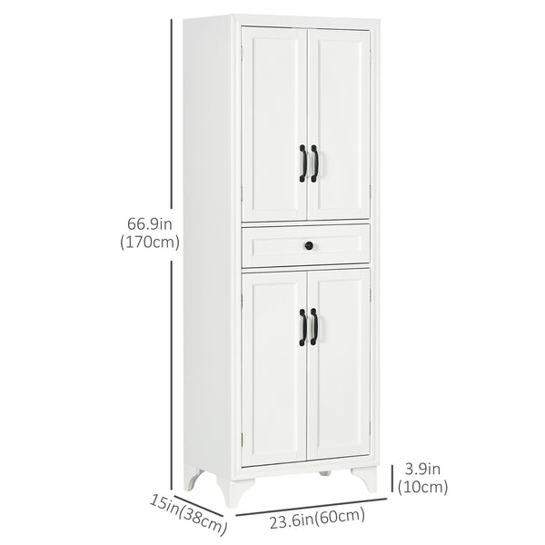 Freestanding storage unit with 2 shelves and 4 doors, storage cabinet, white