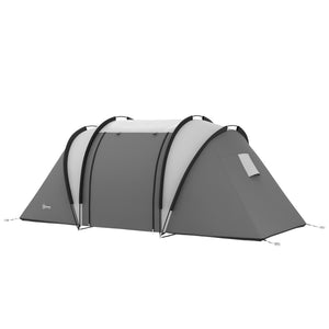 Camping tent with 2 bedrooms and a living area, 3000 mm waterproof, grey.