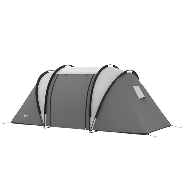 Camping tent with 2 bedrooms and a living area, 3000 mm waterproof, grey.