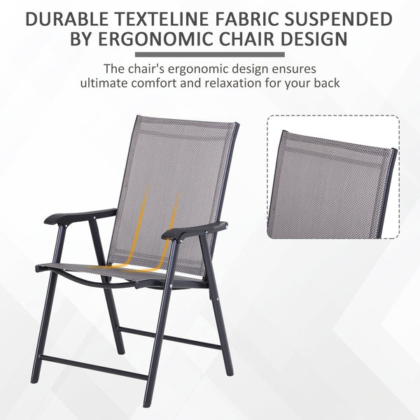 Set of 2 comfortable folding patio chairs with armrests, black