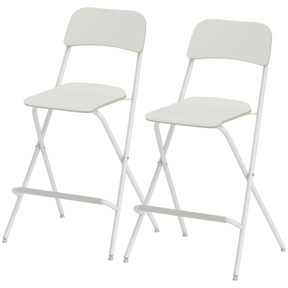 Set of 2 folding bar stools, white