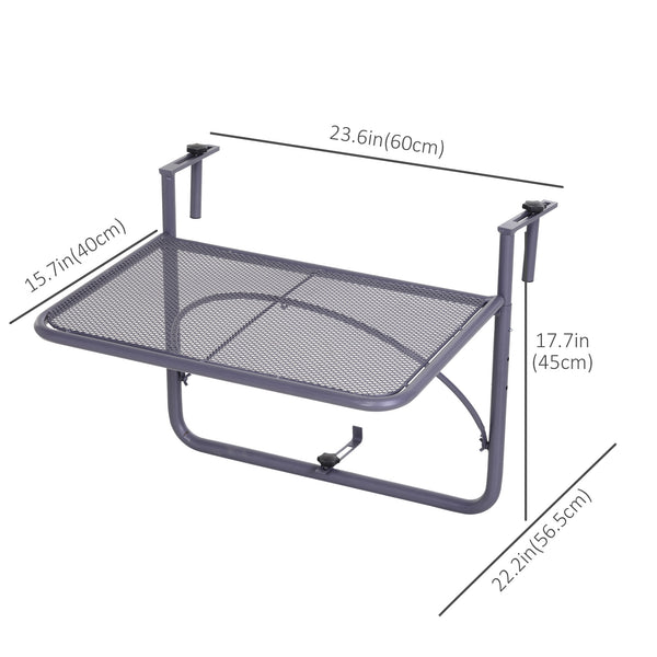 Adjustable metal balcony table, for outdoor balconies, gray