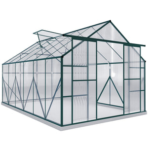 Aluminium and polycarbonate garden greenhouse with adjustable roof ventilation