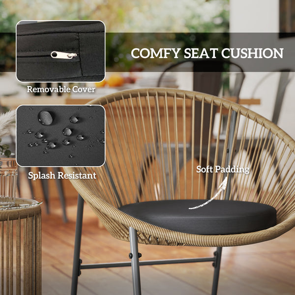 Outdoor Bistro Set, 3 Piece Wicker Patio Furniture Set with 2 Chairs and Glass-Top Table, Natural Wood