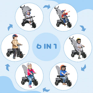 6 in 1 tricycle with parent handle, gray