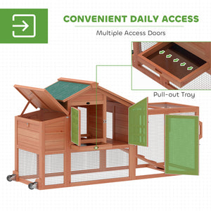 Mobile wooden chicken coop with run and removable tray for 1 to 2 hens