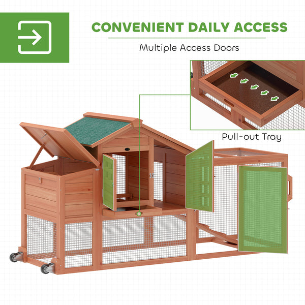 Mobile wooden chicken coop with run and removable tray for 1 to 2 hens