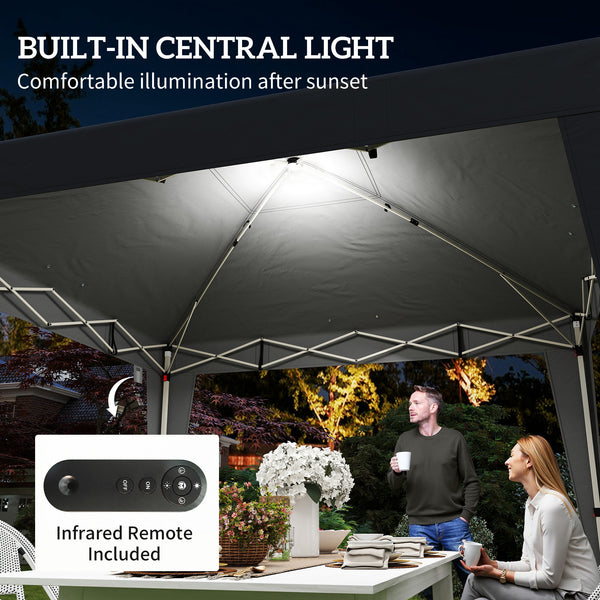 10 x 10 Pop-Up Canopy Tent with Center Light, UPF 50+ Protection, Remote Control, Black