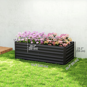 Galvanized raised planter with reinforcing rods, black