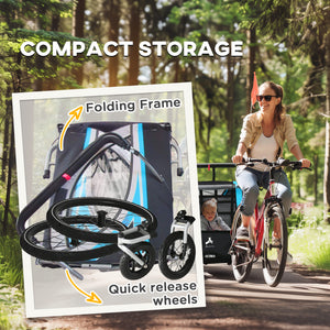 3-in-1 bike trailer with 5-point harness, storage, blue