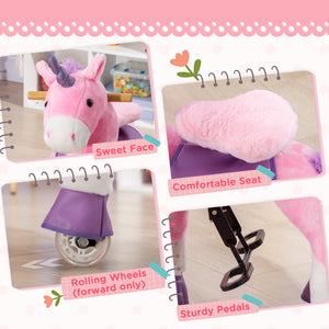 Mechanical pony toy with wheels, pink