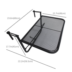 Adjustable metal balcony table, rectangular serving table, black