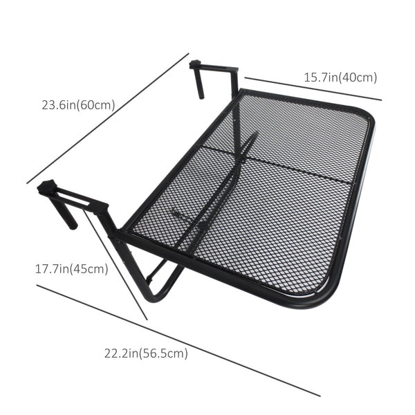 Adjustable metal balcony table, rectangular serving table, black