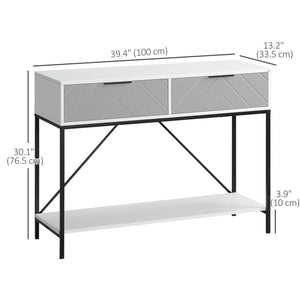 Modern console table with 2 drawers, 2 tiers with storage shelf, white