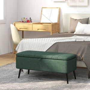 Linen Upholstered Storage Pouf with Steel Legs, Dark Green