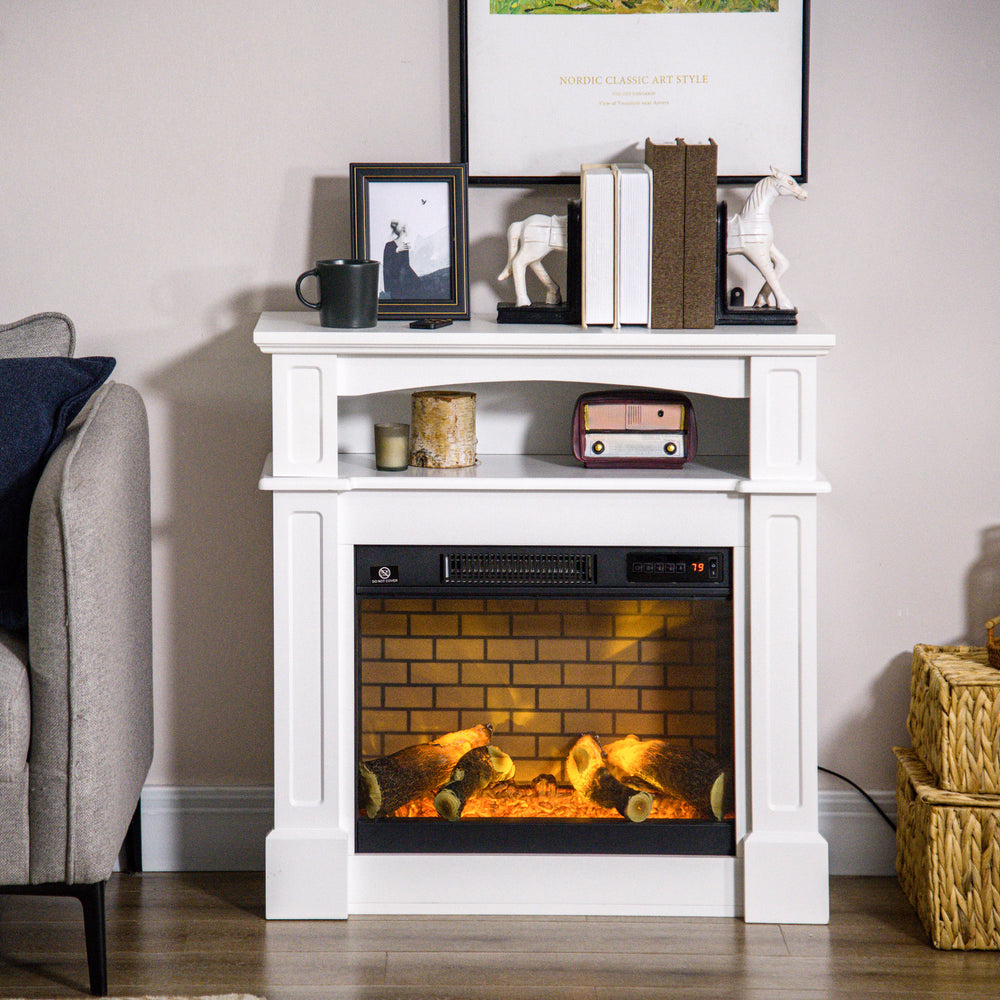 700W/1400W Electric Fireplace with White Mantel