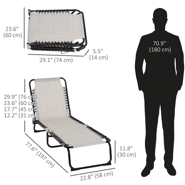 Folding chaise longue with headrest, cream