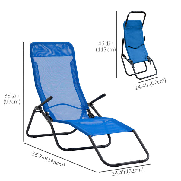 Folding chaise lounge with breathable mesh fabric, blue 