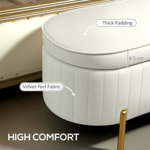 Upholstered tufted bedroom bench with metal legs, cream white