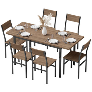 Extendable table with 6 chairs, brown and black wood effect