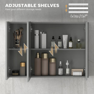 35" x 24" Wall-Mounted Medicine Cabinet with Mirror, 3 Doors and Adjustable Shelves, Gray
