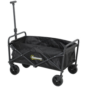Folding garden cart with universal wheels and adjustable handle, black.