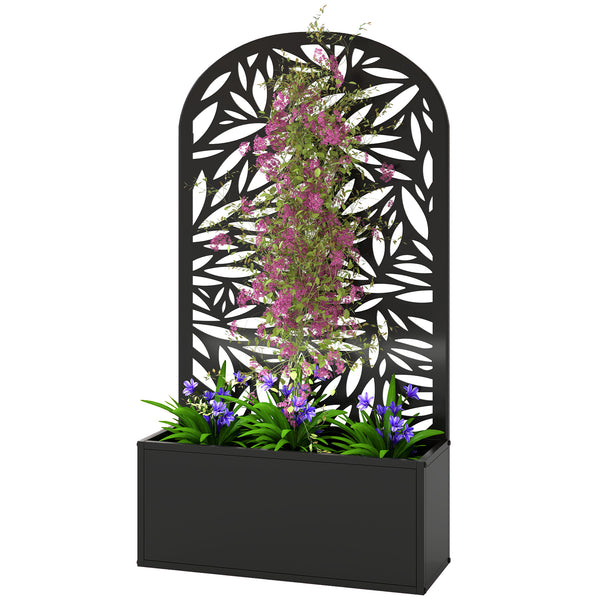 Metal planter with trellis for climbing plants