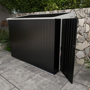 Lean-to metal garden shed with lockable door and ventilation, dark grey