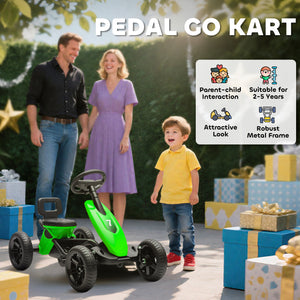 Pedal go-kart, silent EVA wheels, green