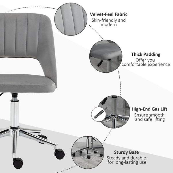 Grey velvet mid-back office chair