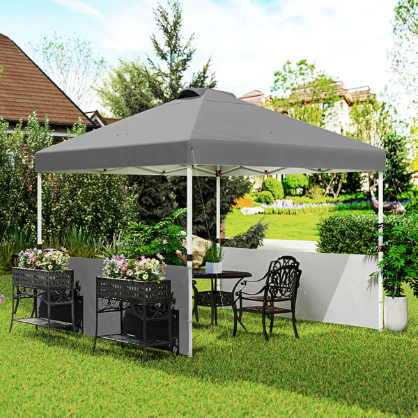Folding shelter 10 x 10 with 2 half side walls, UV50+ protection, dark grey